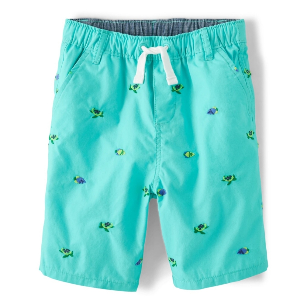 Boys Gymboree Aqua Schiffli Turtle Fish Pull-On Shorts Size 8